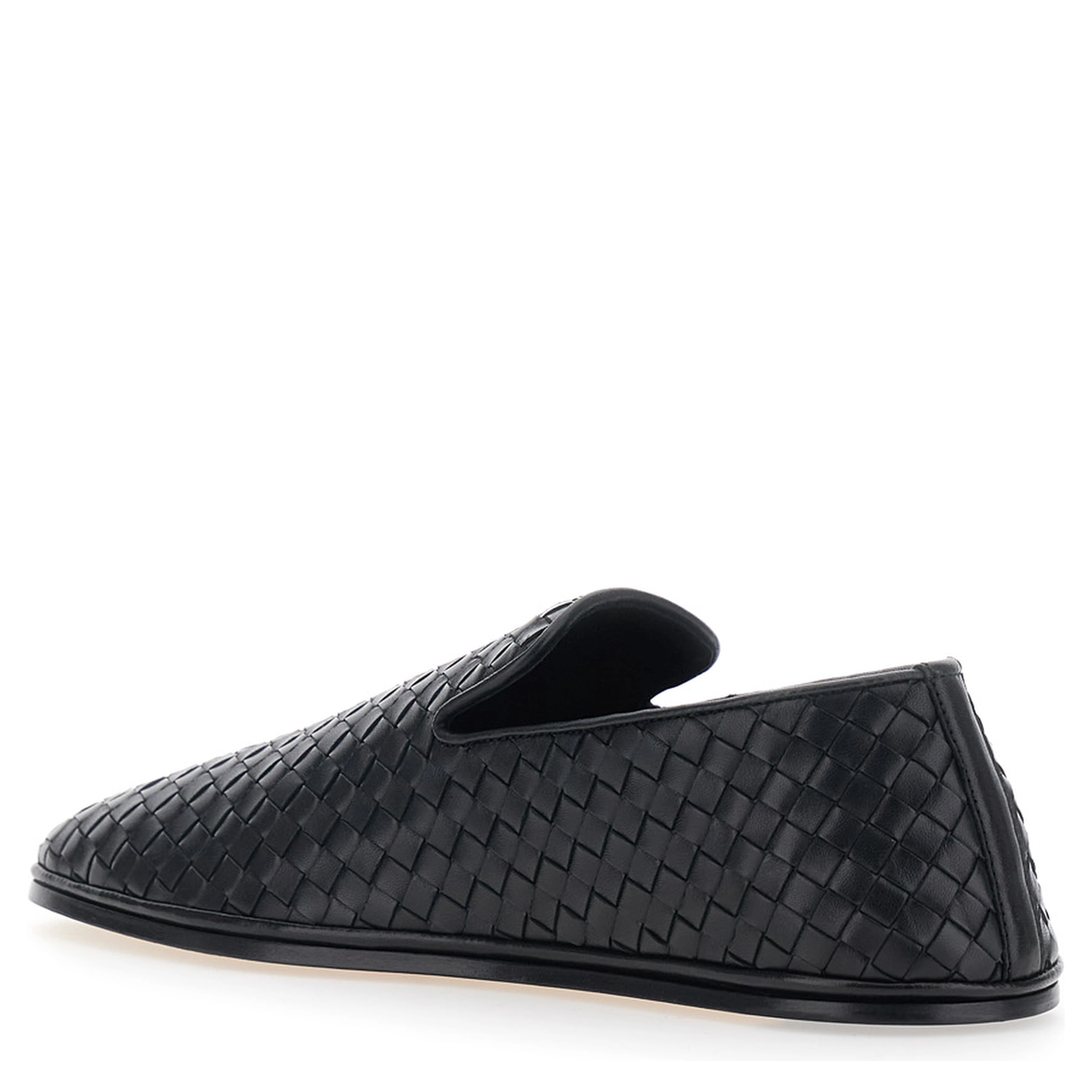 Palazzo Black Loafers with rounded toe and Intrecciato motif in leather for men