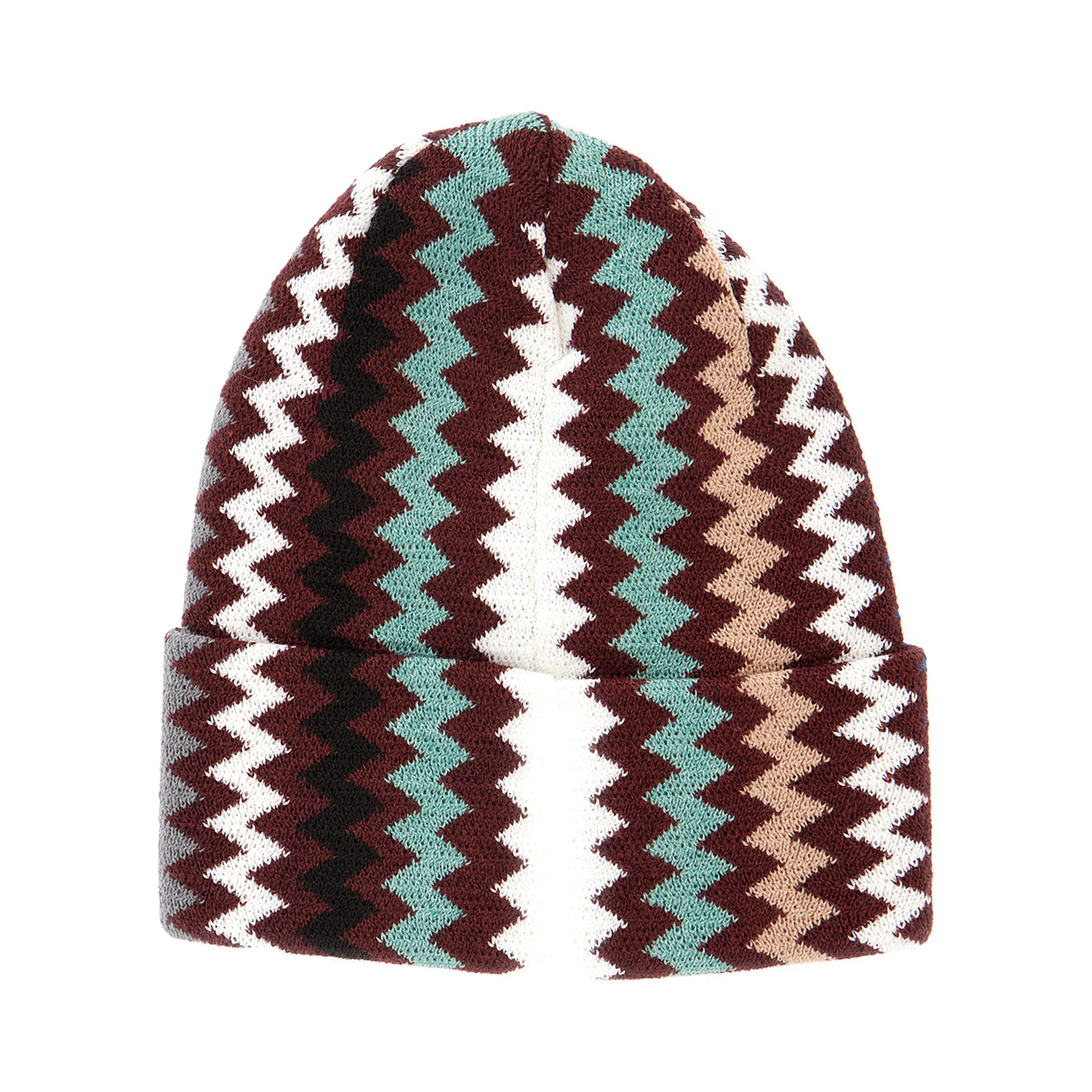 Multicolor beanie with turn-up brim ZigZag motif in wool blend for men