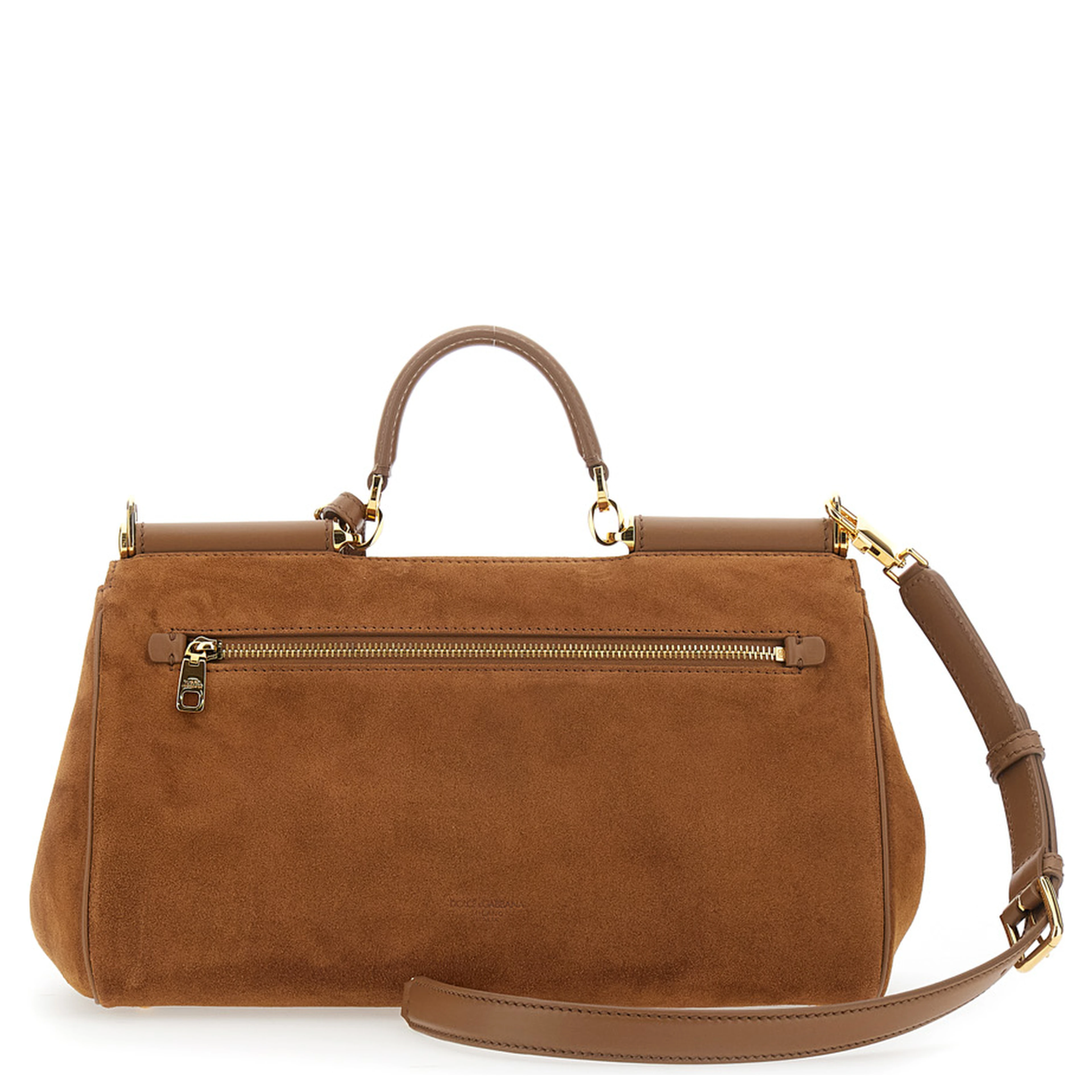 My Sicily Brown Medium Handbag with Lock Detail and Adjustable and Removable Strap in Suede for Women