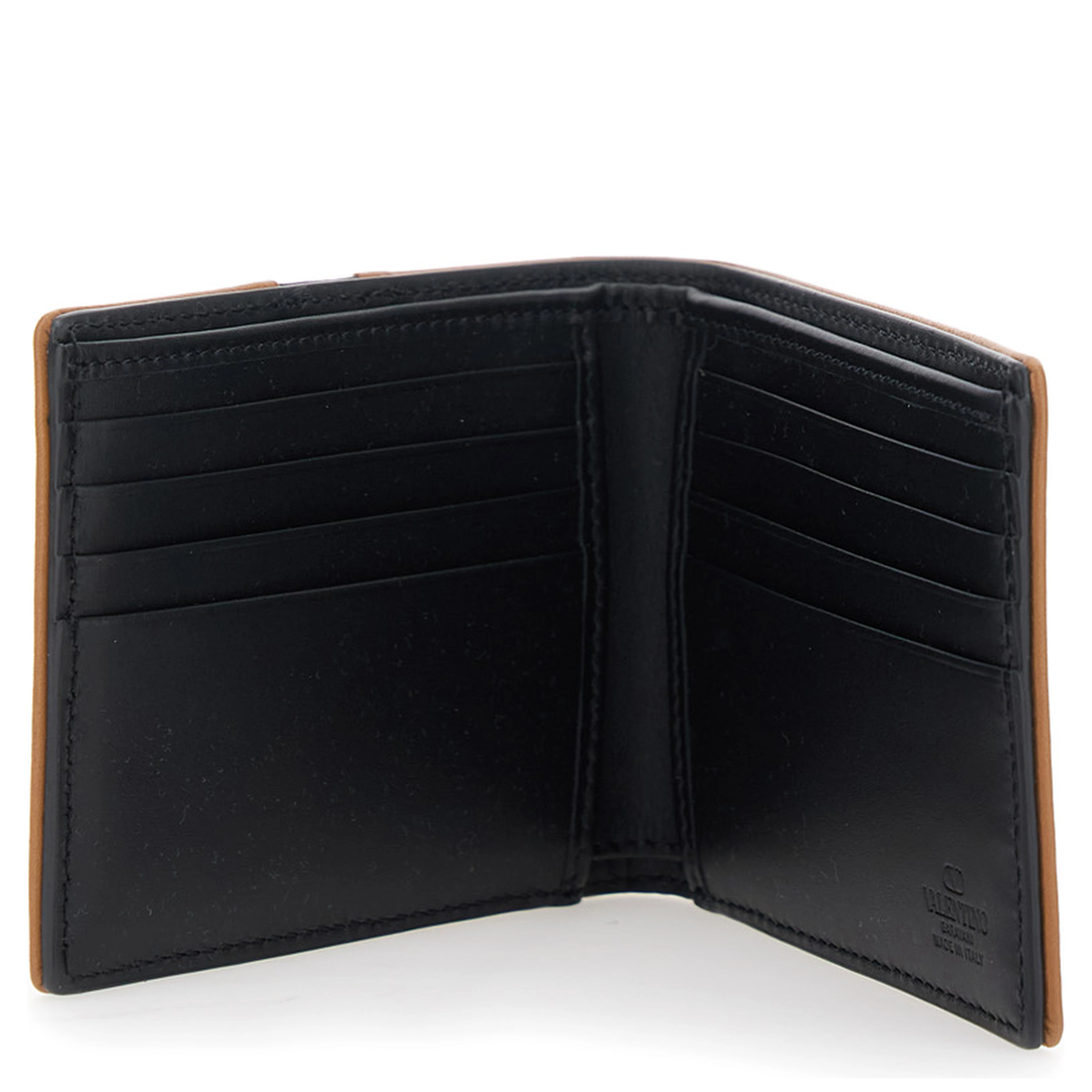 Brown Bi-Fold Wallet with Contrasting Maxi VLogo on the Front in Leather for Men