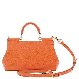 Sicily Orange handbag with Adjustable and Removable Shoulder Strap and Logo Plate on the Front in Leather for Women