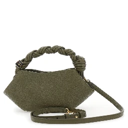 Bou Mini Green Handbag with Woven Handle and Adjustable and Removable Strap in Grained Leather for Women
