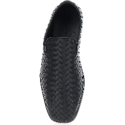 Palazzo Black Loafers with rounded toe and Intrecciato motif in leather for men
