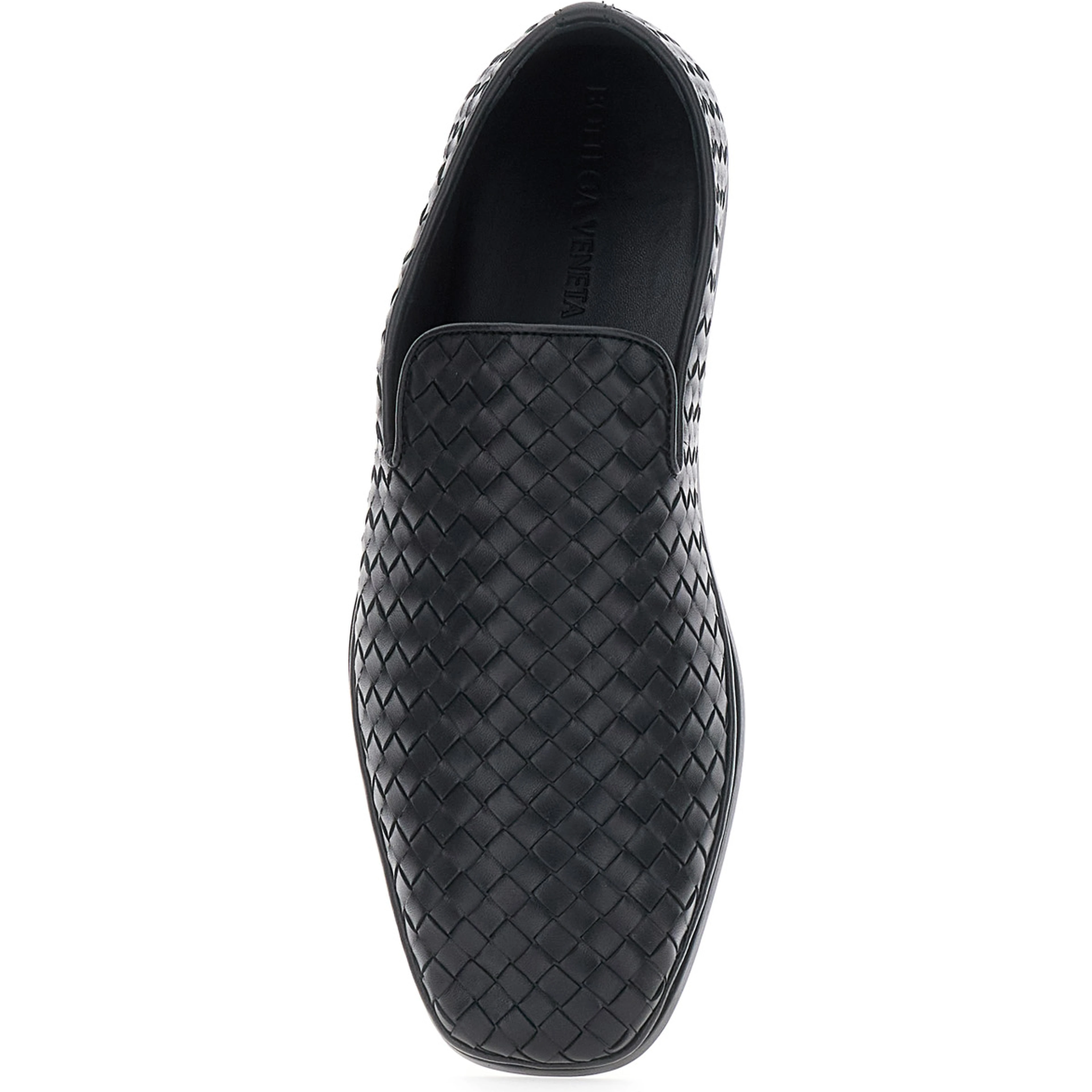 Palazzo Black Loafers with rounded toe and Intrecciato motif in leather for men