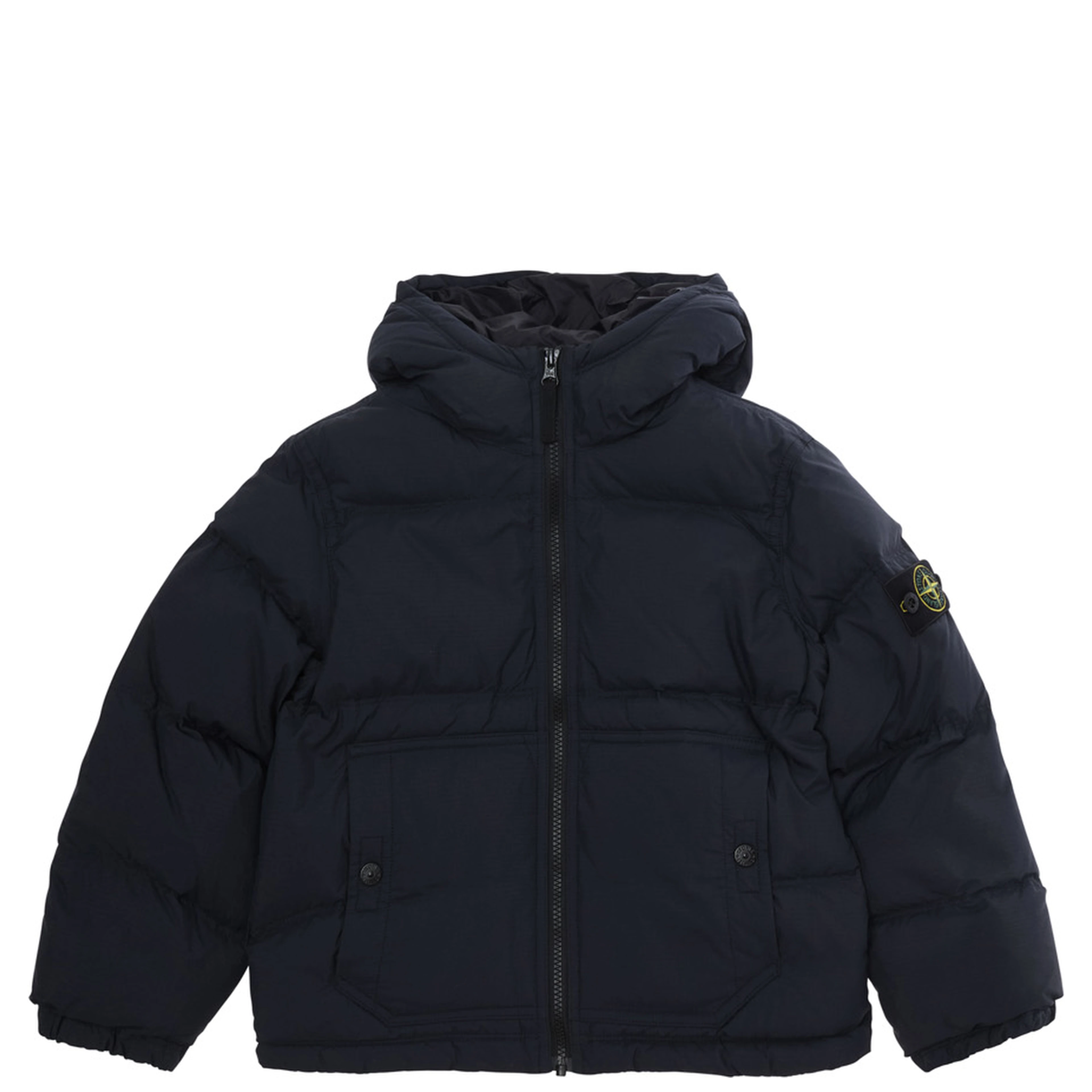 Short Parka with Hood and Pockets, Tech Fabric, Blue, Unisex