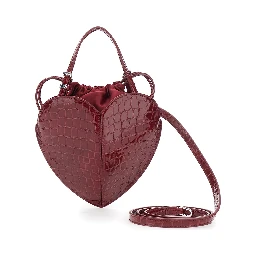 Red Handbag with heart silhouette and adjustable shoulder strap in leather for women
