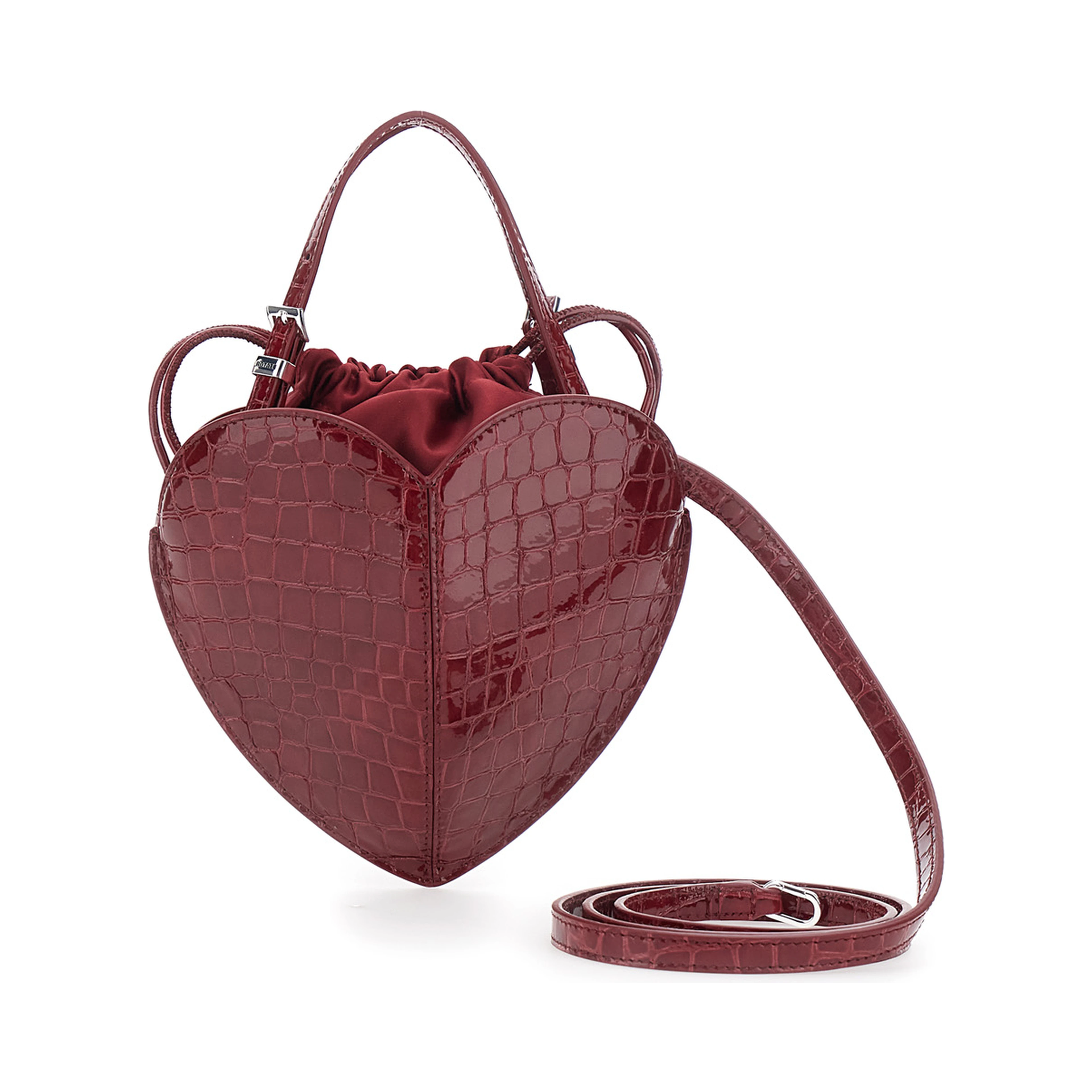 Red Handbag with heart silhouette and adjustable shoulder strap in leather for women