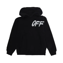 black sweatshirt with fixed hood and logo on the front and back in cotton boy