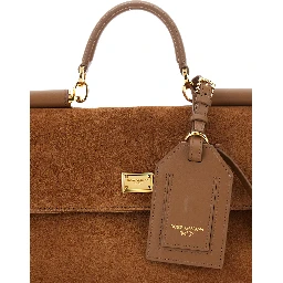 My Sicily Brown Medium Handbag with Lock Detail and Adjustable and Removable Strap in Suede for Women