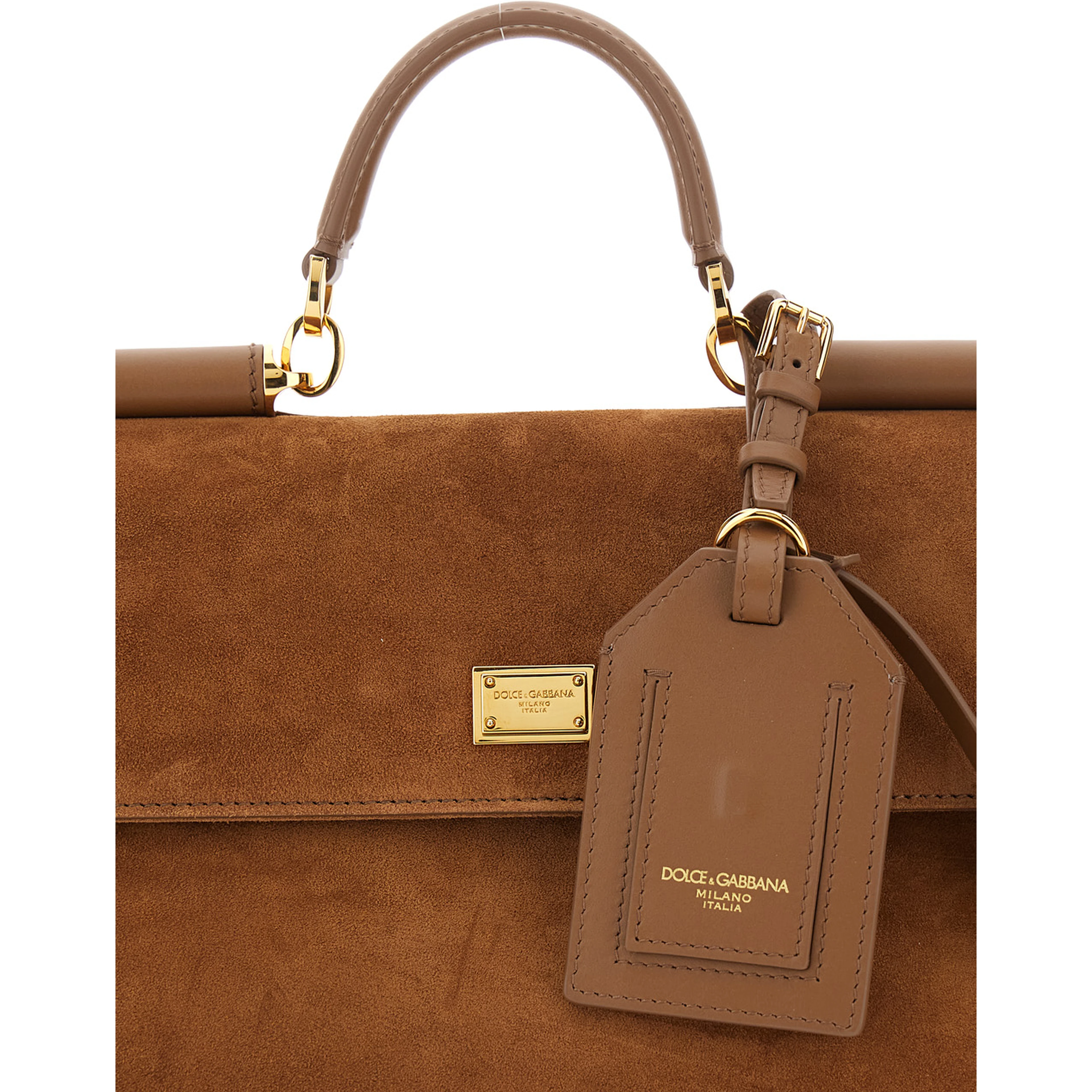 My Sicily Brown Medium Handbag with Lock Detail and Adjustable and Removable Strap in Suede for Women