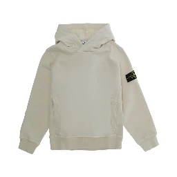 White Hoodie with Fixed Hood and Logo Patch on Sleeve in Cotton Boy