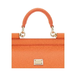 Sicily Orange handbag with Adjustable and Removable Shoulder Strap and Logo Plate on the Front in Leather for Women