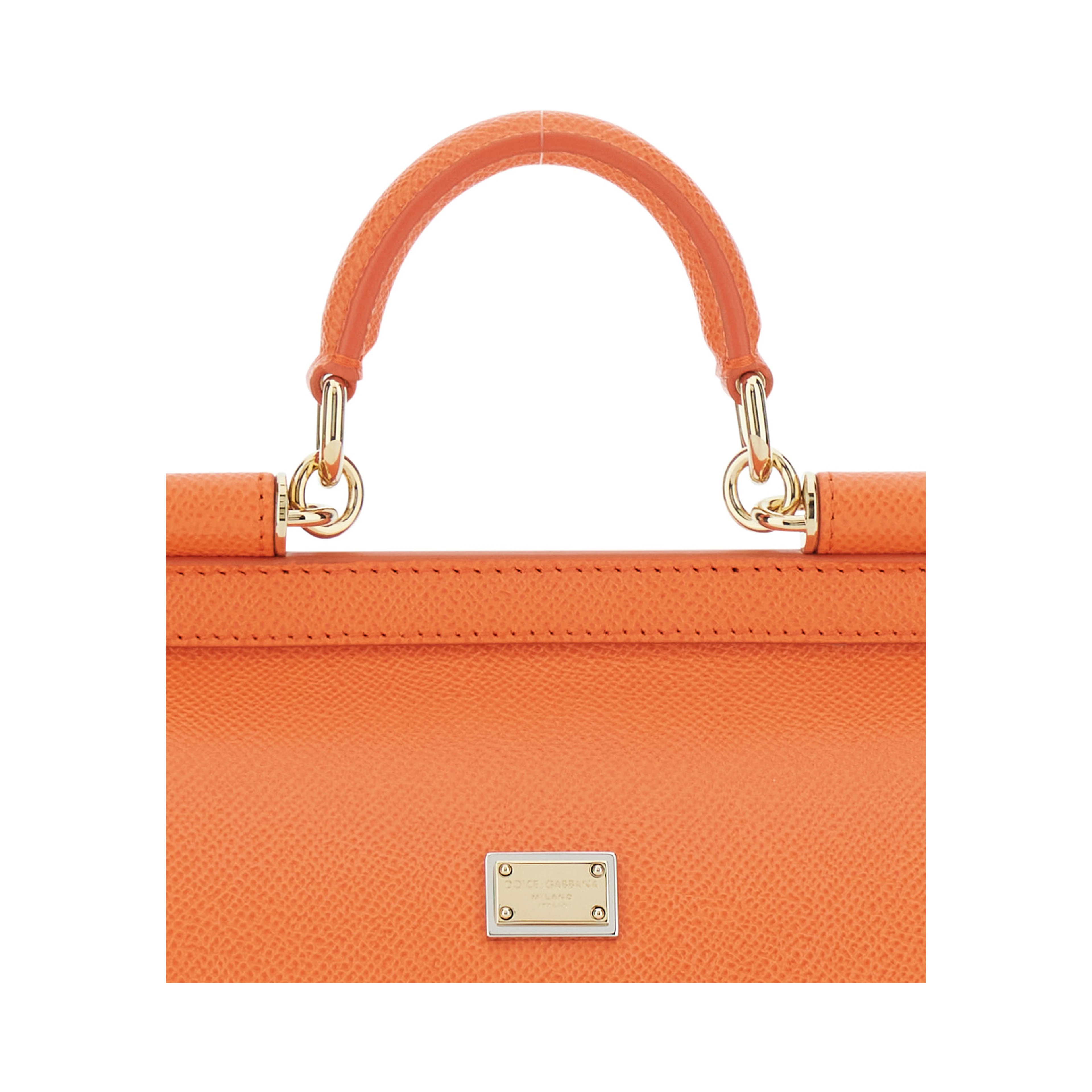 Sicily Orange handbag with Adjustable and Removable Shoulder Strap and Logo Plate on the Front in Leather for Women