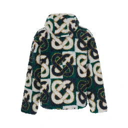 Green Jacket with Hood and All-Over Logo Monogram in Wool Blend for Men