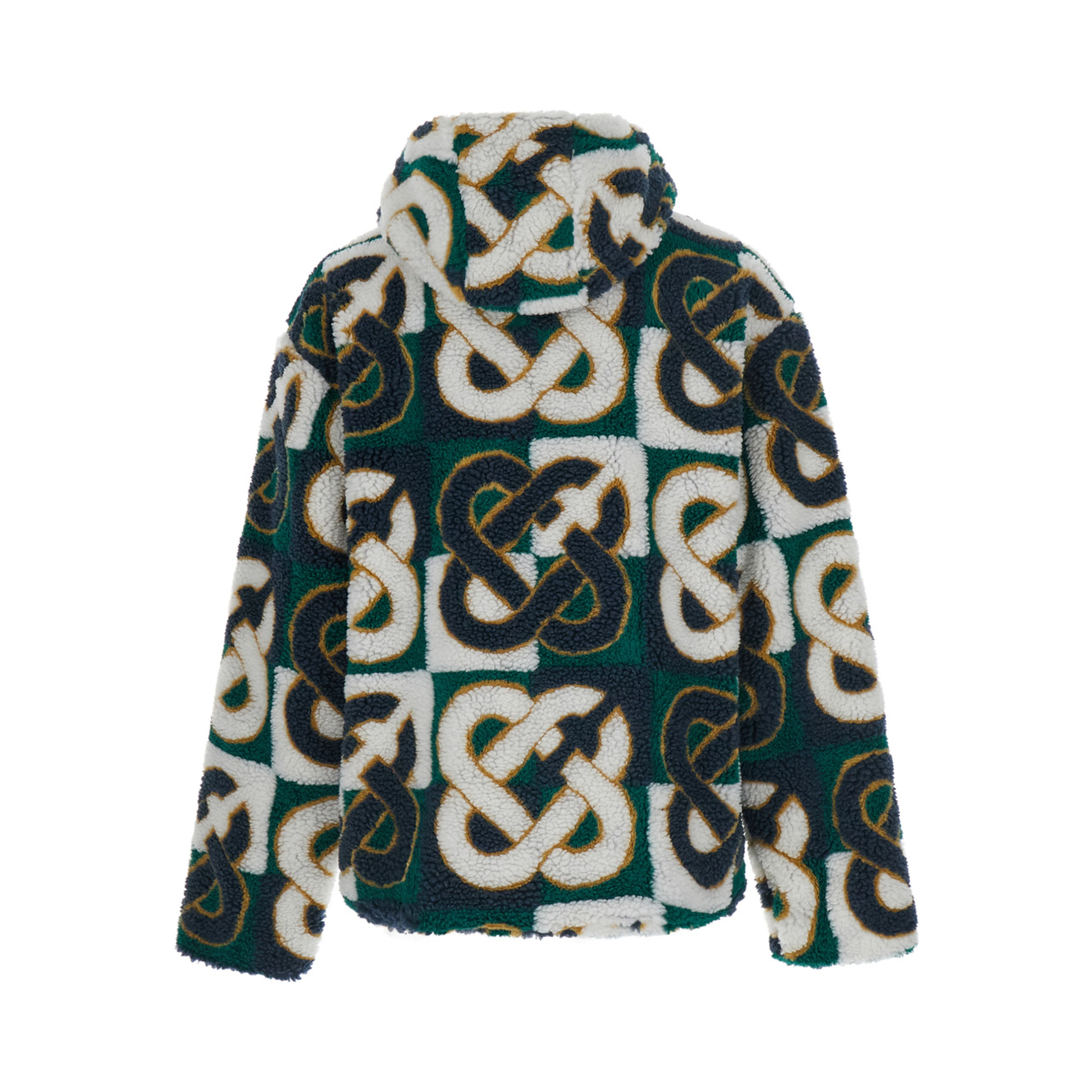 Green Jacket with Hood and All-Over Logo Monogram in Wool Blend for Men