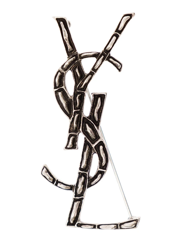 Brooch with Crocodile Texture Monogram in Silver Brass for Women