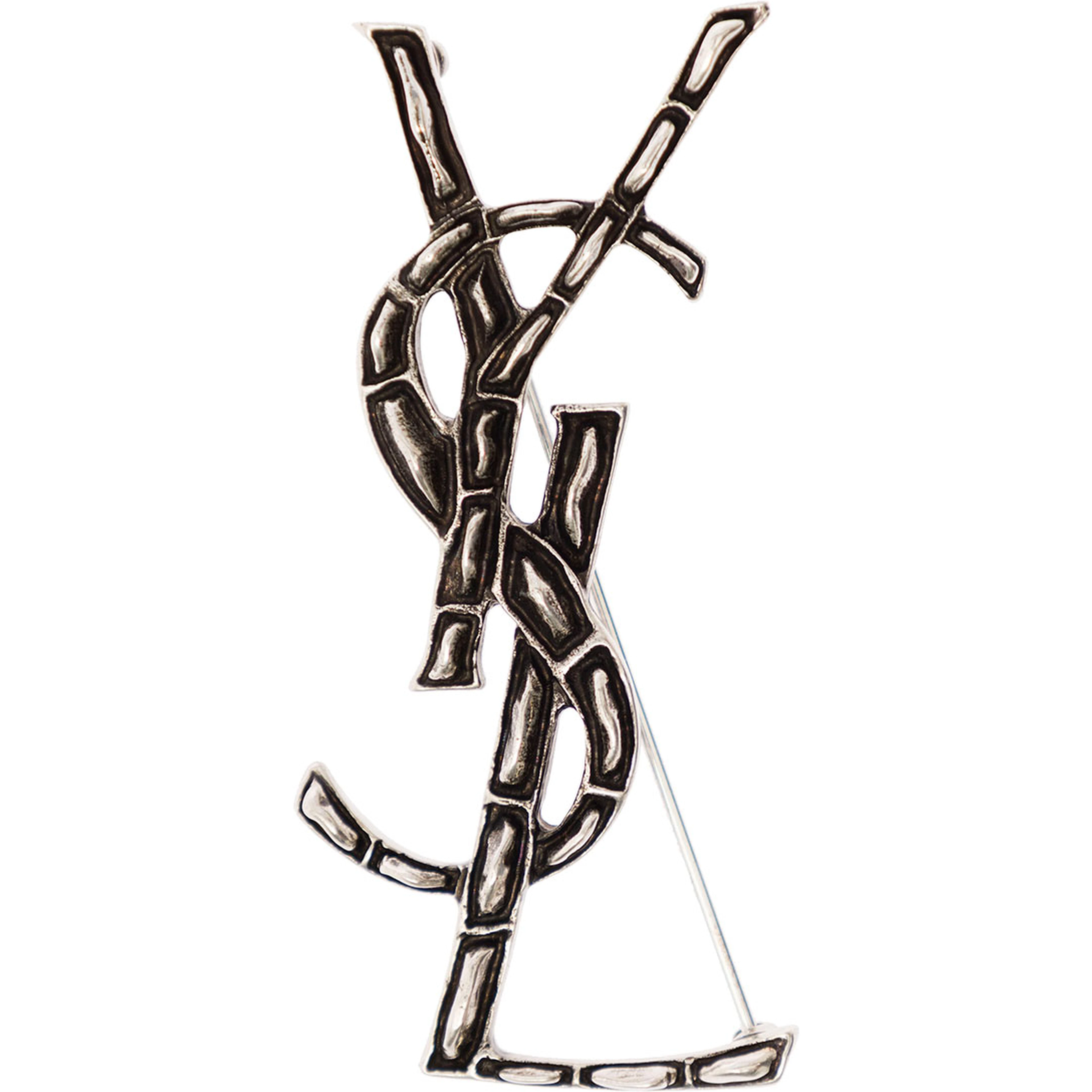 Brooch with Crocodile Texture Monogram in Silver Brass for Women