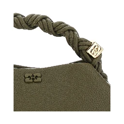 Bou Mini Green Handbag with Woven Handle and Adjustable and Removable Strap in Grained Leather for Women