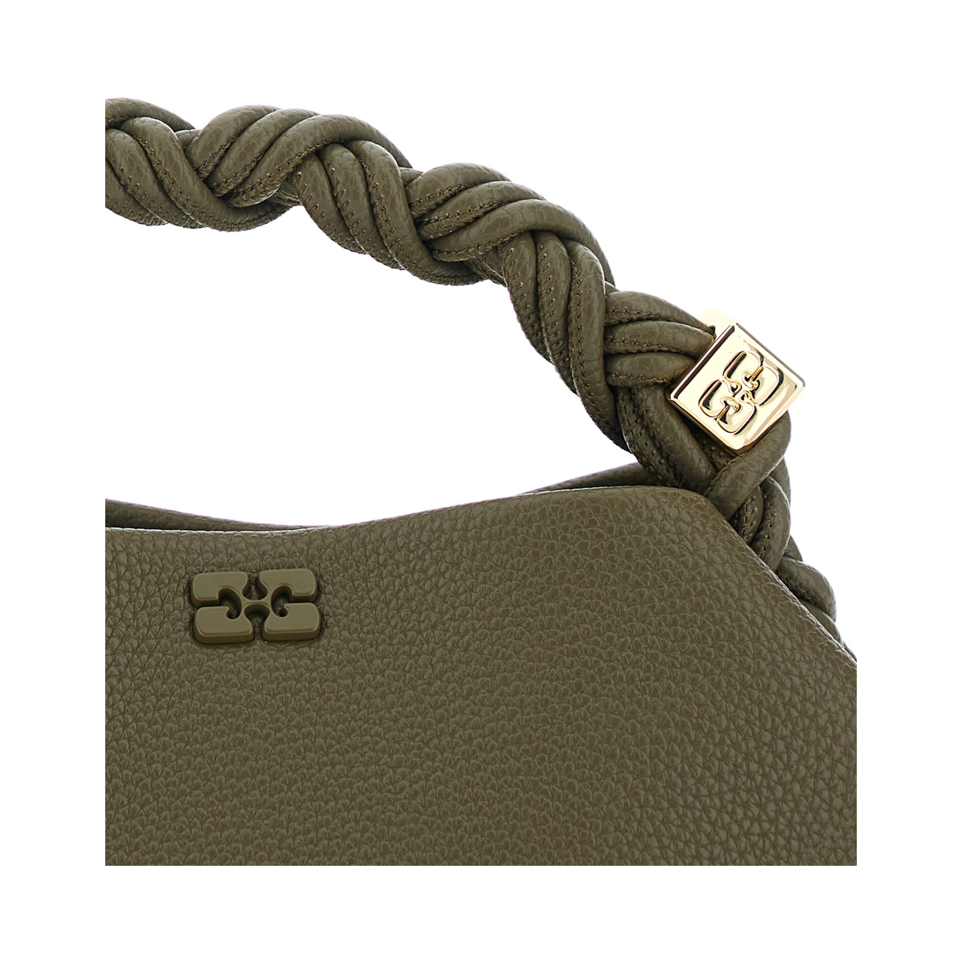 Bou Mini Green Handbag with Woven Handle and Adjustable and Removable Strap in Grained Leather for Women