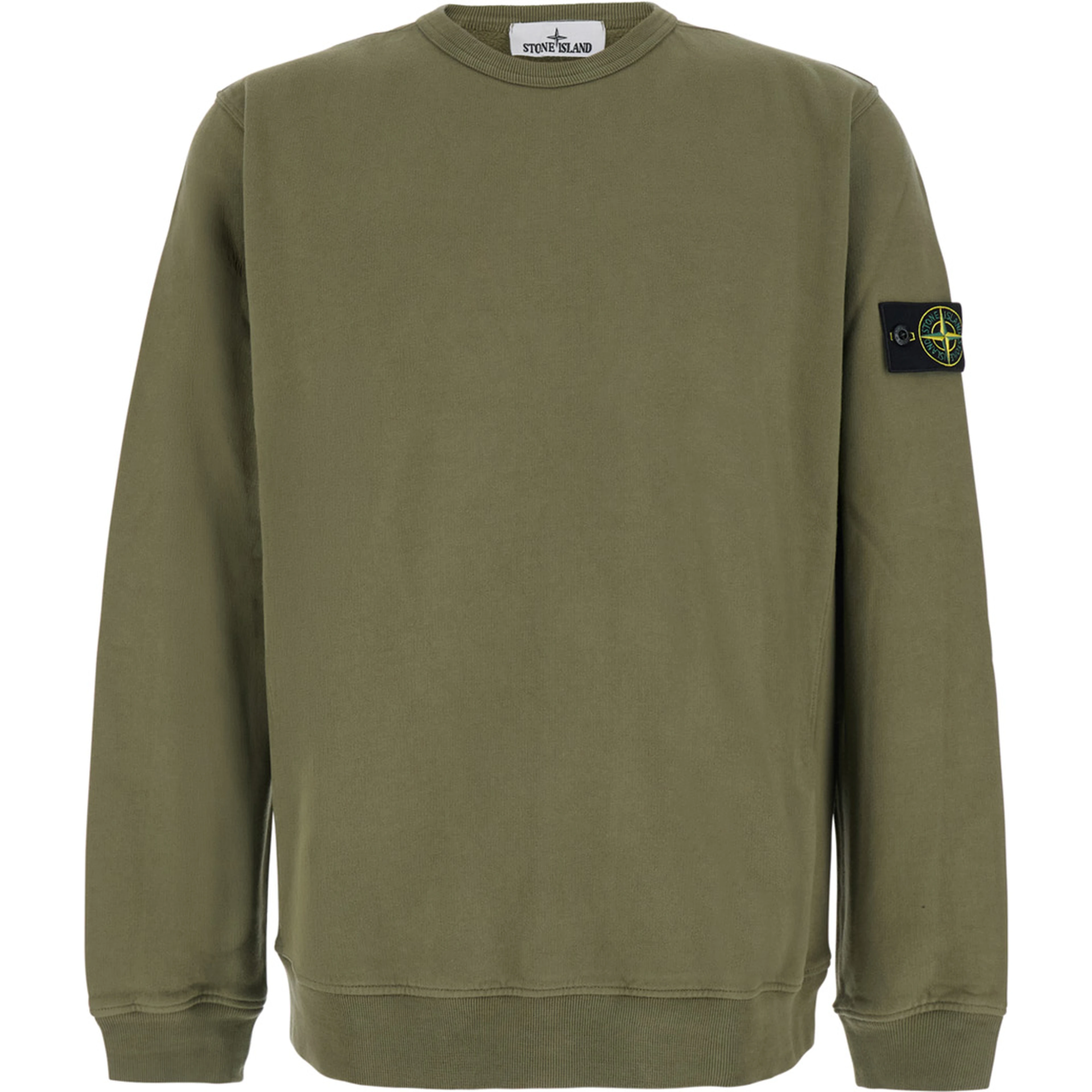Green Crewneck sweatshirt with logo patch on the sleeve in cotton for men