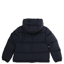 Short Parka with Hood and Pockets, Tech Fabric, Blue, Unisex