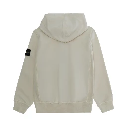 White Hoodie with Fixed Hood and Logo Patch on Sleeve in Cotton Boy