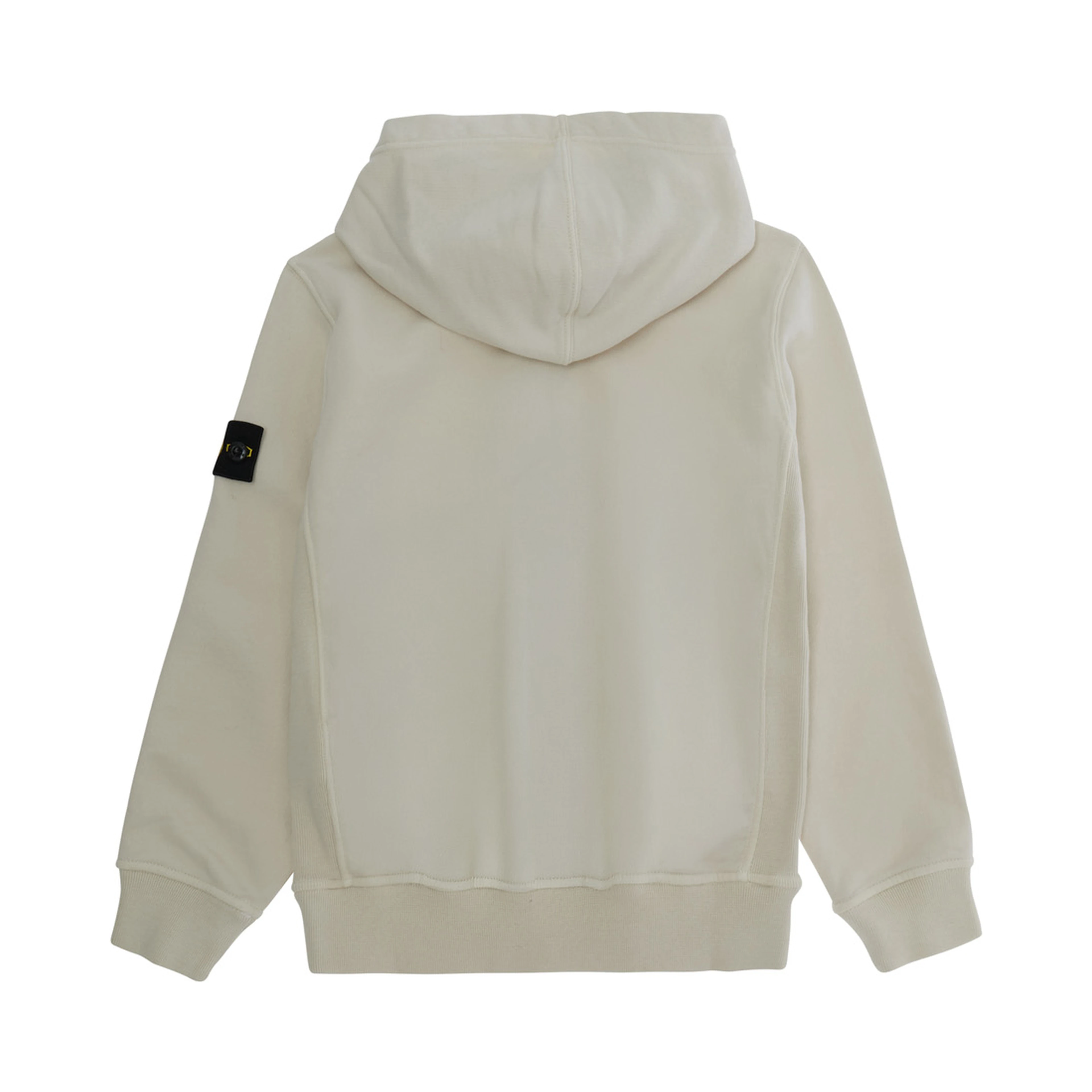 White Hoodie with Fixed Hood and Logo Patch on Sleeve in Cotton Boy