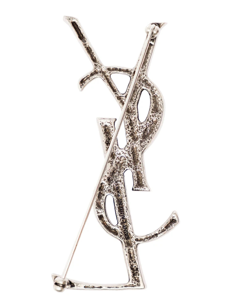 Brooch with Crocodile Texture Monogram in Silver Brass for Women alternative