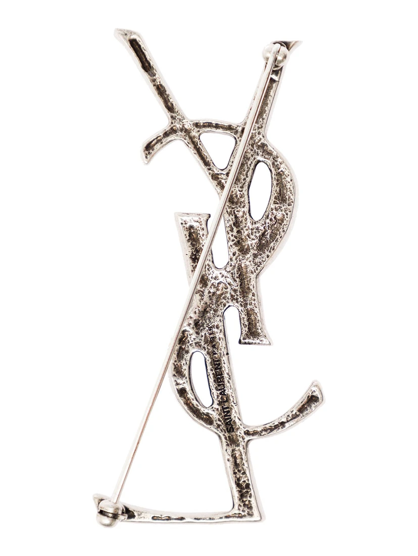 Brooch with Crocodile Texture Monogram in Silver Brass for Women