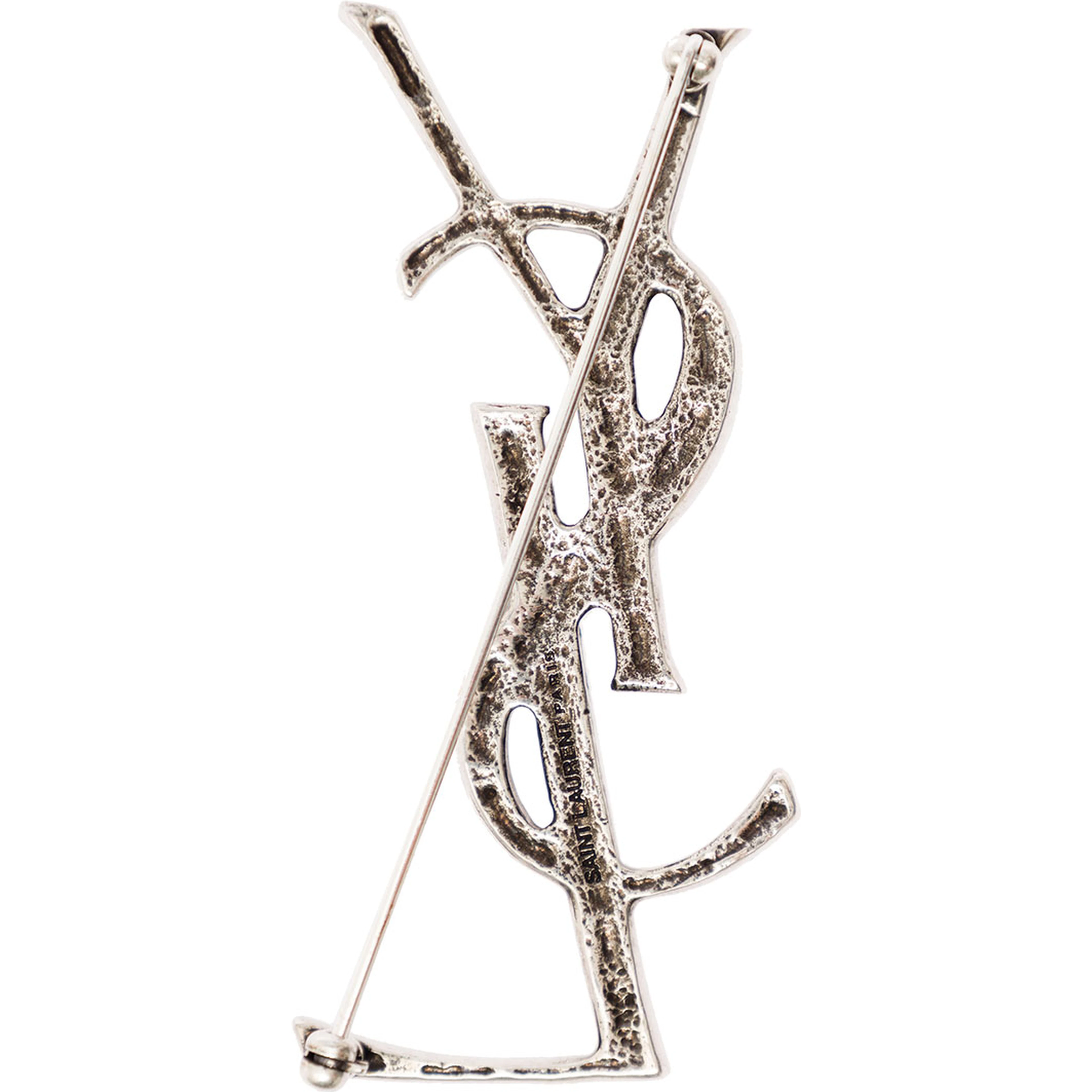 Brooch with Crocodile Texture Monogram in Silver Brass for Women