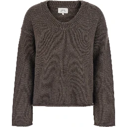 Brown Sweater with Wide Neck and Tone-on-Tone Mini Logo in Cashmere for Women
