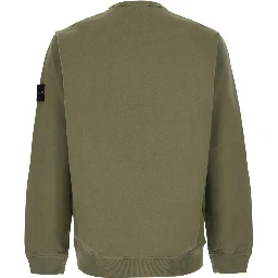 Green Crewneck sweatshirt with logo patch on the sleeve in cotton for men