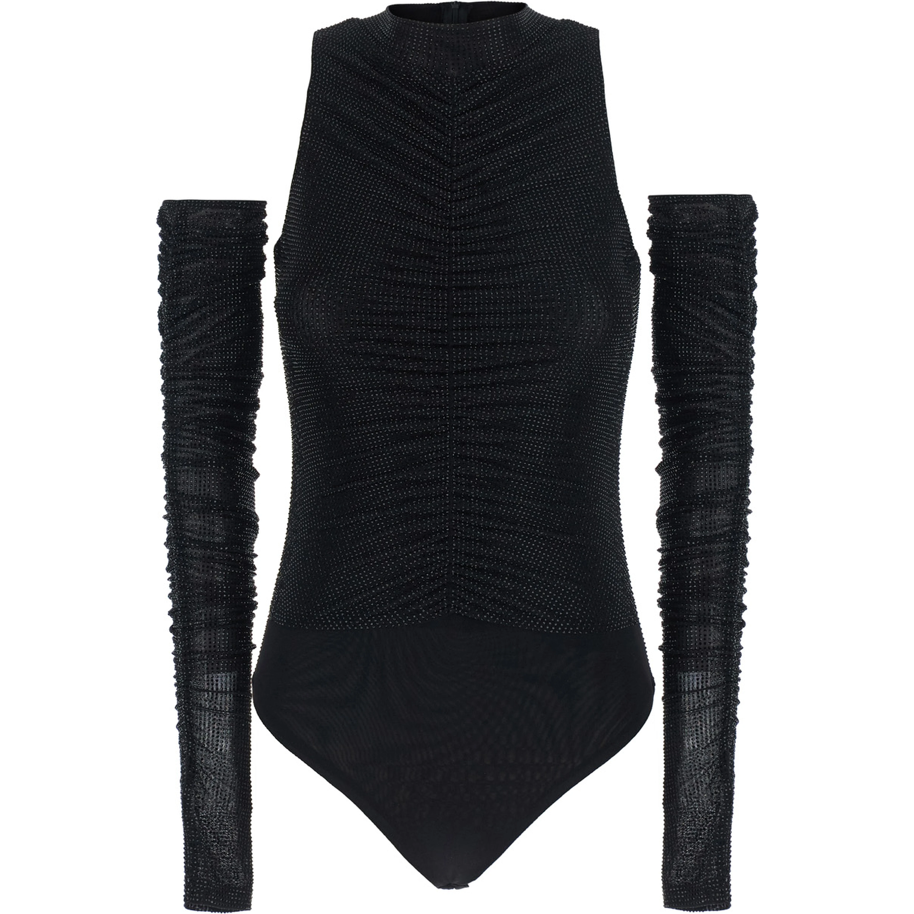 Black Body with all-over rhinestones and detachable sleeves in Tech Fabric women