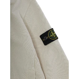 White Hoodie with Fixed Hood and Logo Patch on Sleeve in Cotton Boy