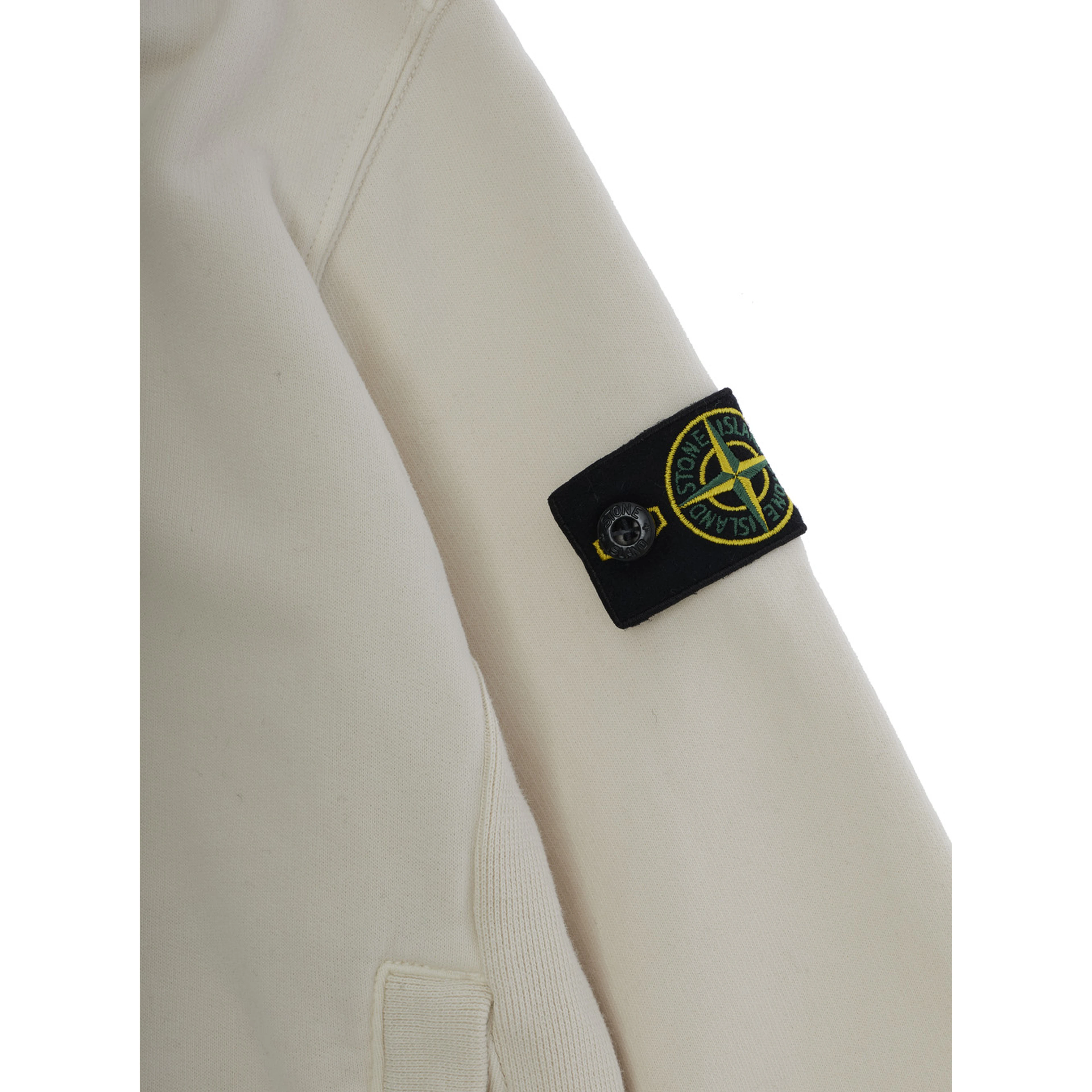 White Hoodie with Fixed Hood and Logo Patch on Sleeve in Cotton Boy
