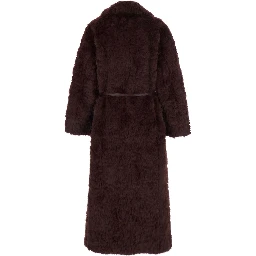 Bordeaux Fur Coat with Reversible Design and Waist Belt in Faux fur for Women
