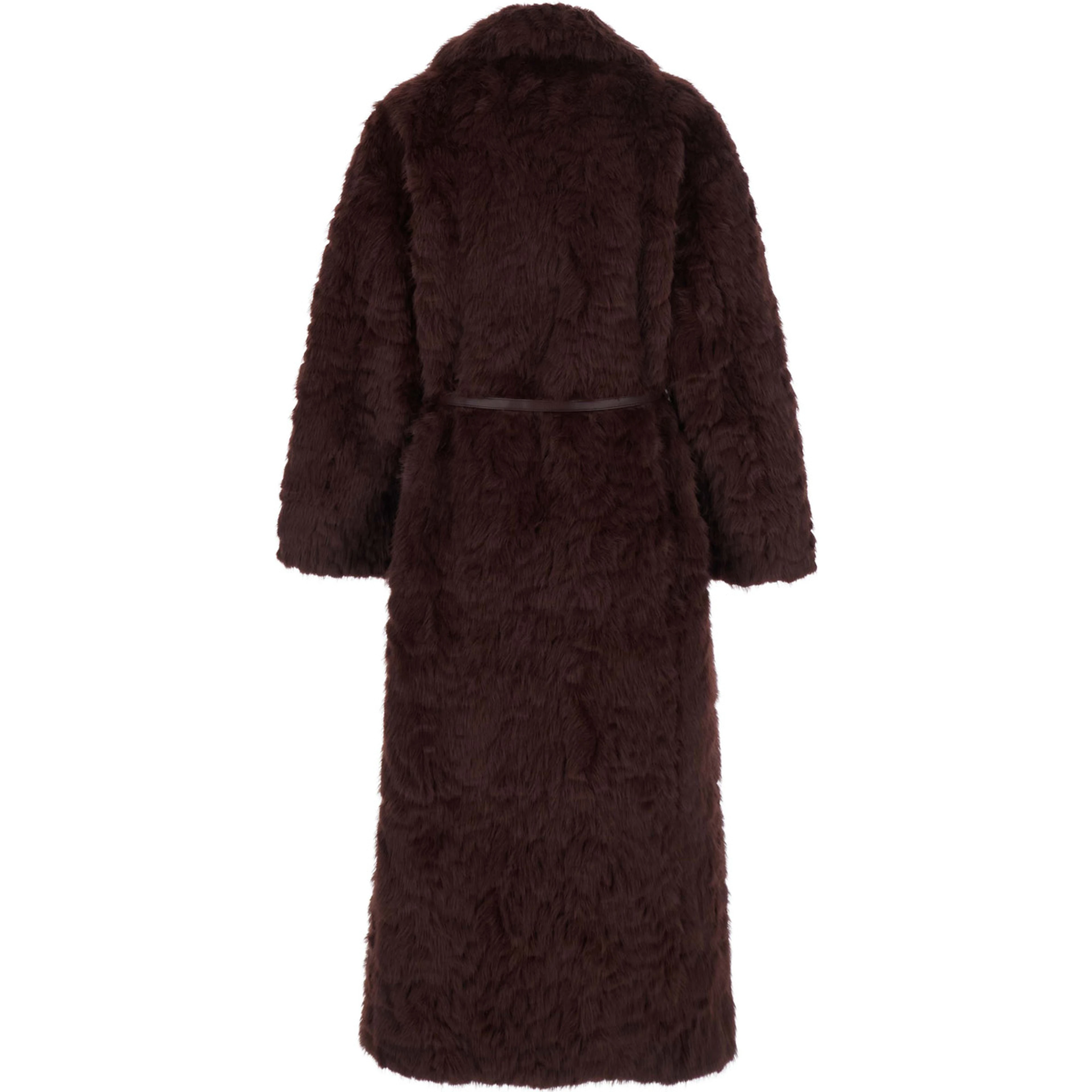 Bordeaux Fur Coat with Reversible Design and Waist Belt in Faux fur for Women