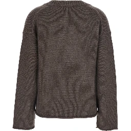 Brown Sweater with Wide Neck and Tone-on-Tone Mini Logo in Cashmere for Women