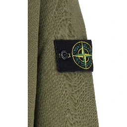 Green Crewneck sweatshirt with logo patch on the sleeve in cotton for men