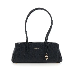 Laila Black Shoulder Bag with Logo Plate on the Front in Leather for Women