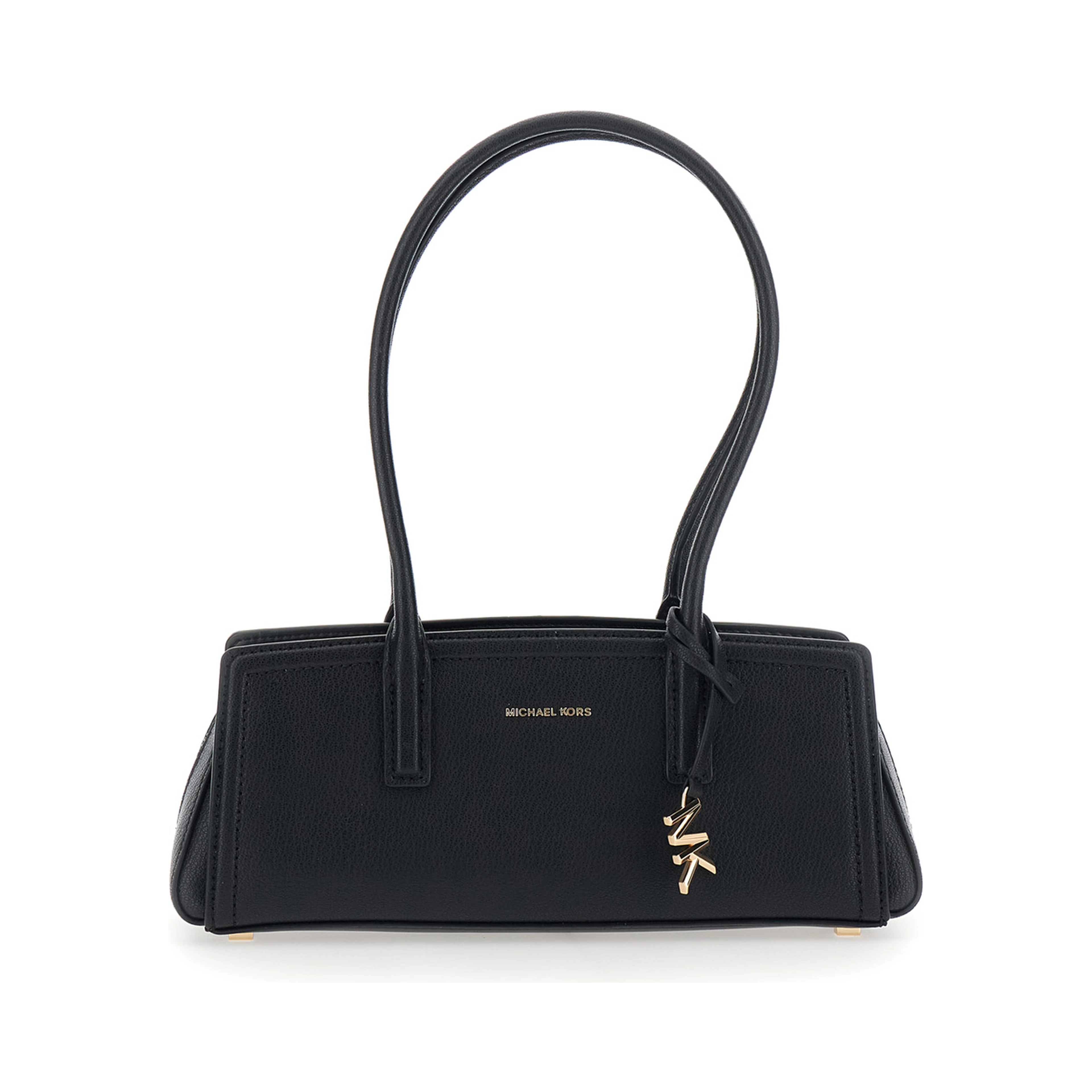 Laila Black Shoulder Bag with Logo Plate on the Front in Leather for Women