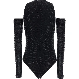 Black Body with all-over rhinestones and detachable sleeves in Tech Fabric women
