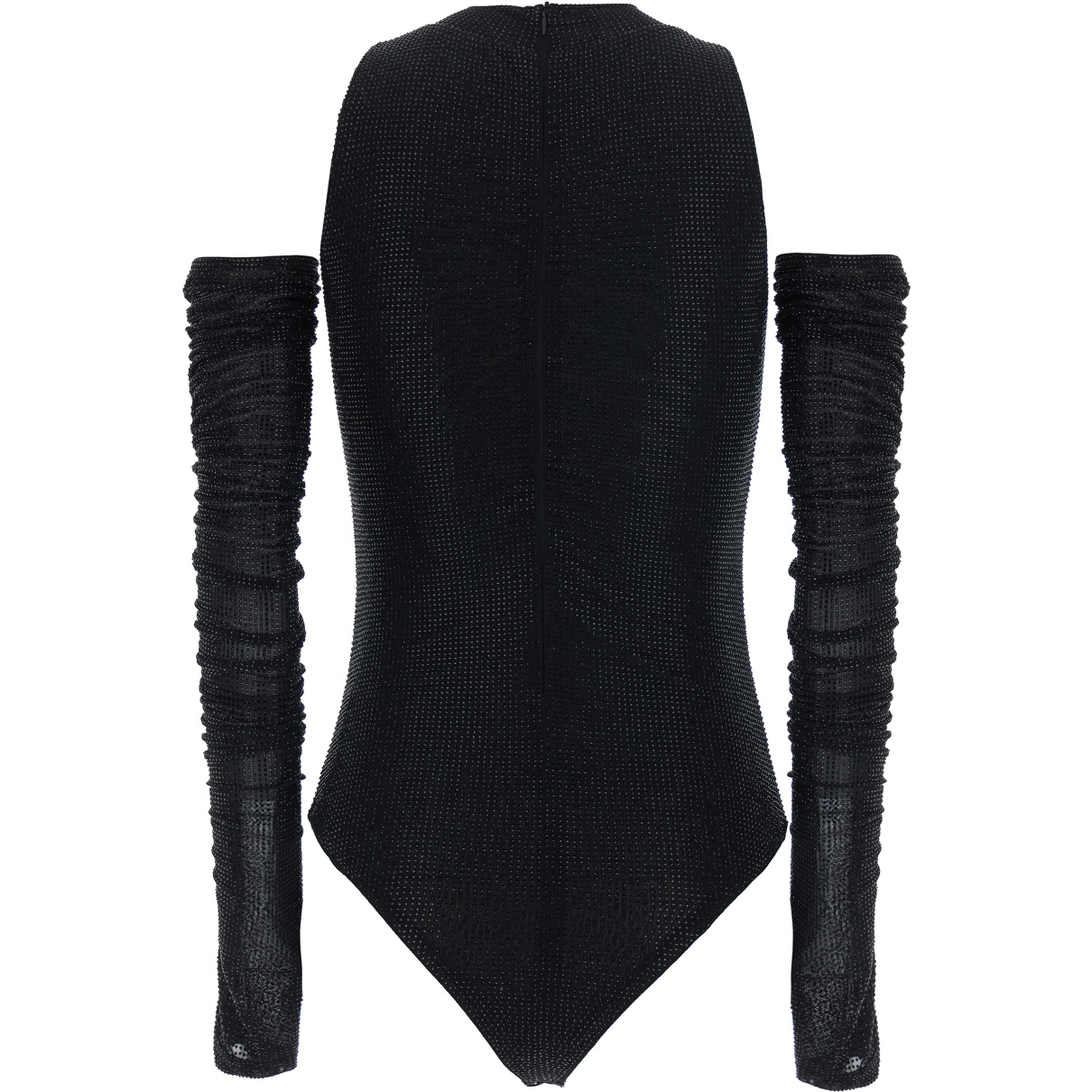 Black Body with all-over rhinestones and detachable sleeves in Tech Fabric women