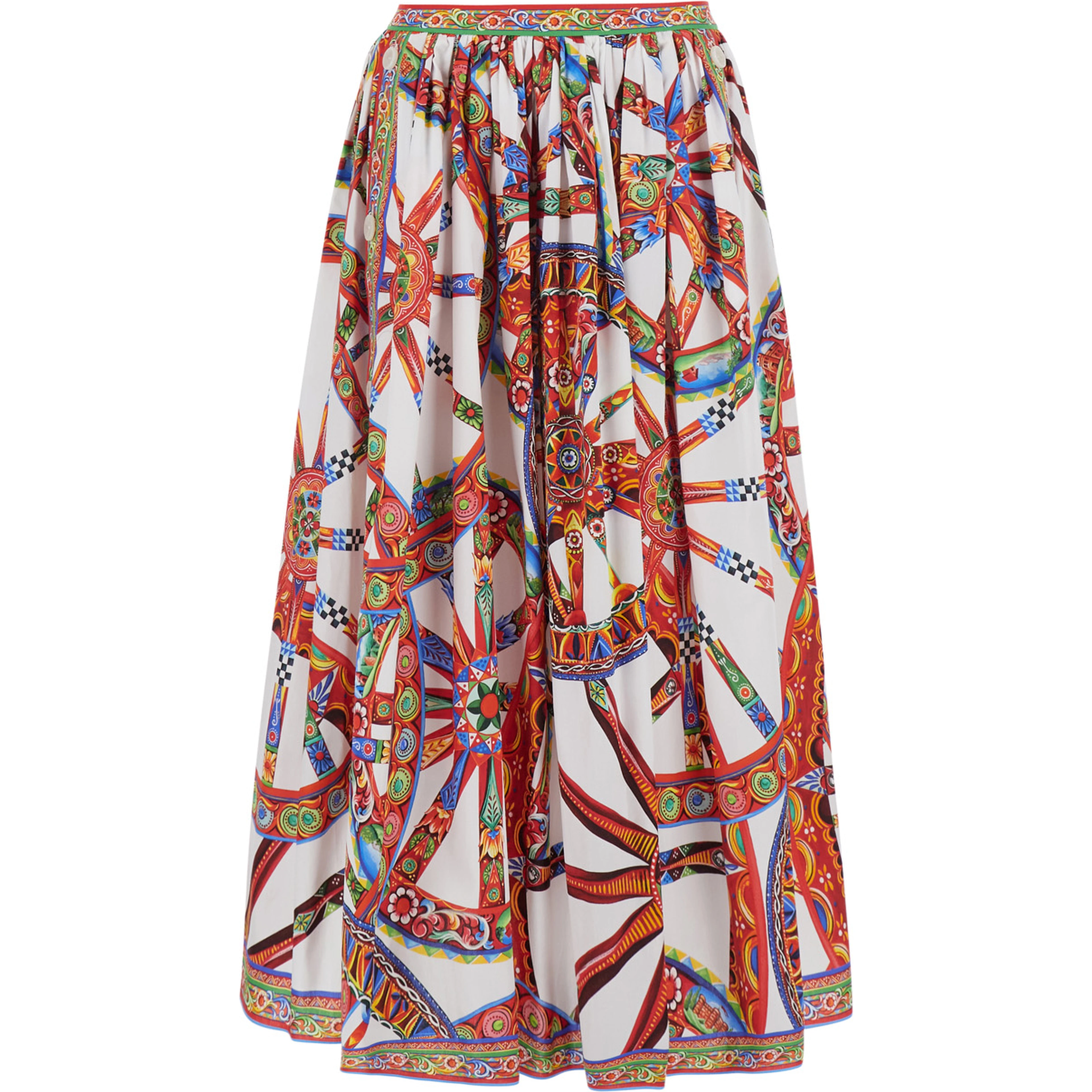 Multicolor Skirt with front belt and all-over Carretto print in cotton for women