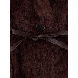 Bordeaux Fur Coat with Reversible Design and Waist Belt in Faux fur for Women