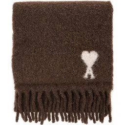 Alpaca and wool scarf with AMI de Coeur jacquard brown unisex