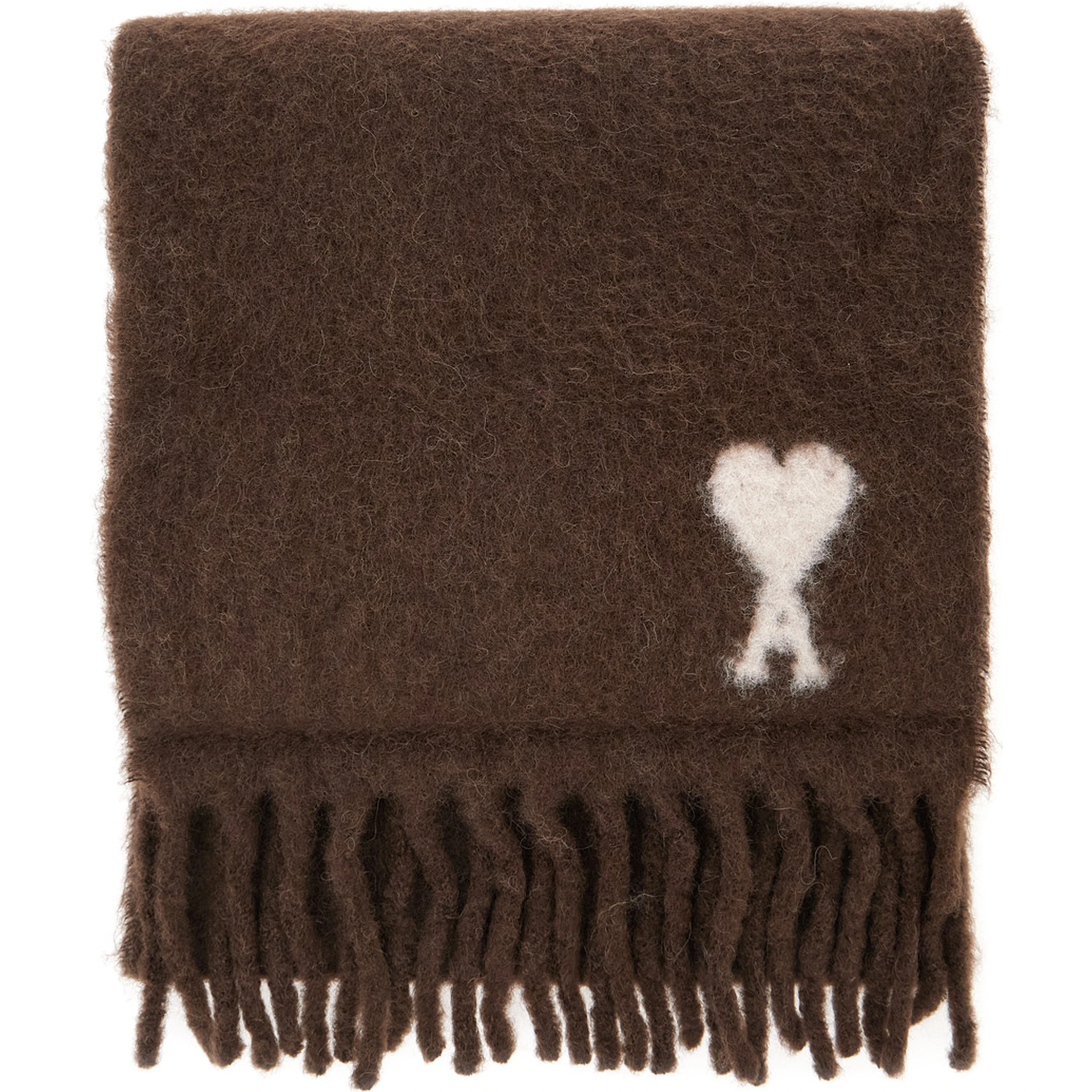 Alpaca and wool scarf with AMI de Coeur jacquard brown unisex