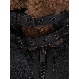 Brown Jacket with removable collar and shearling lining in leather for men