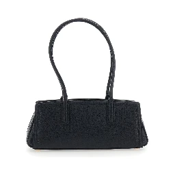 Laila Black Shoulder Bag with Logo Plate on the Front in Leather for Women