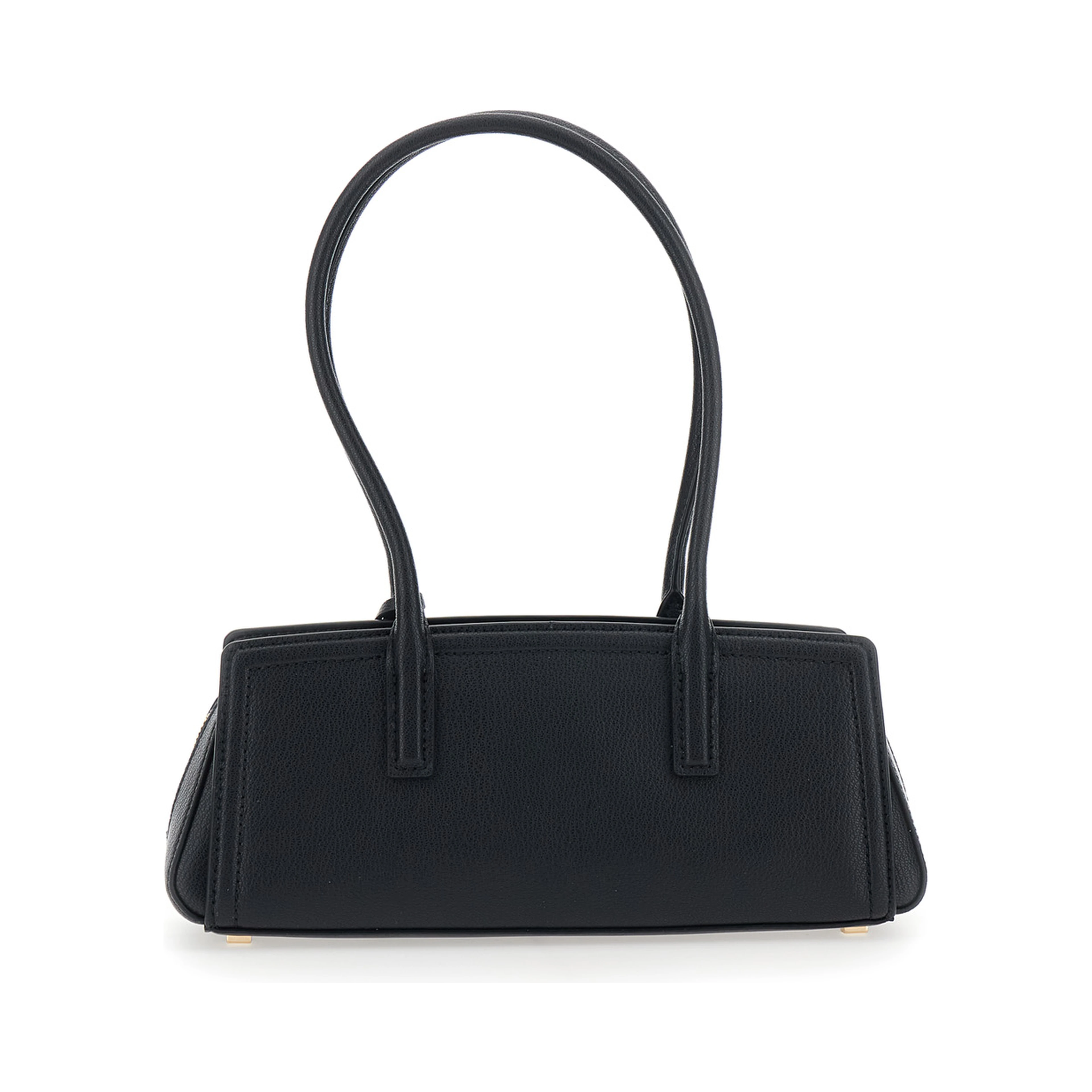 Laila Black Shoulder Bag with Logo Plate on the Front in Leather for Women
